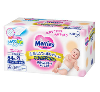 日本原装进口，Merries日本花王 加厚婴儿湿纸巾 54枚*2包（不可厕冲） 29.9元（天猫18.9元/包） 买手党-买手聚集的地方