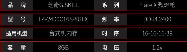 2日0点：G.SKILL 芝奇 烈焰枪系列 DDR4 2400频率 8G 内存条 564元（日常价749元） 买手党-买手聚集的地方