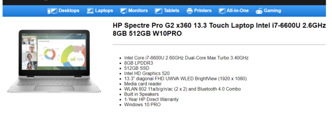 HP Spectre Pro G2 x360 13.3 触屏变形超极本 i7-6600U 8G 512G 500美元约￥3182（京东9999元） 买手党-买手聚集的地方