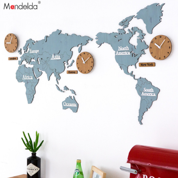 Mandelda 木质 世界地图 挂钟 客厅装饰 券后239元包邮 买手党-买手聚集的地方