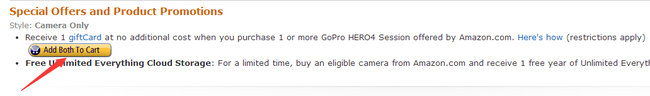 返40美元礼品卡 GoPro HERO4 Session Adventure CS 运动相机 300美元￥1913（亚马逊中国2998元） 买手党-买手聚集的地方