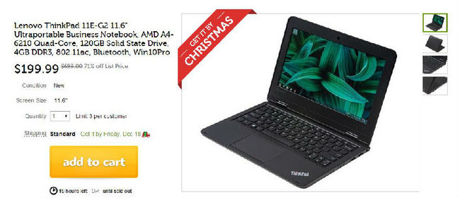 Lenovo 联想 ThinkPad 11E 11.6英寸笔记本 199.99美元￥1285 买手党-买手聚集的地方
