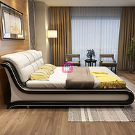 忆斧至家 现代简约真皮床 标准款 1.8*2m+椰棕床垫+床头柜*2个