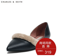 CHARLES & KEITH CK1-70390192 女士毛绒装饰尖头平底鞋