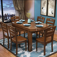 天然木材、百城包安装：一桌六椅 杰洛克 实木伸缩餐桌餐椅