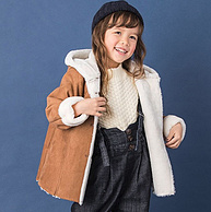 双11预售：A类等级、日本超高人气童装品牌，petit main 女童加绒麂皮外套 2色