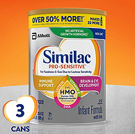 1段，989gx3罐，Similac 雅培 Pro-Sensitive (HMO) Non-GMO 婴儿敏感奶粉