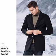 79%羊毛，雅鹿 19年新款 男士 高档休闲中长款羊毛大衣