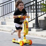 可坐可骑可滑，折叠便携，重力防侧翻：ledea乐的 小黄鸭 儿童三合一滑板车
