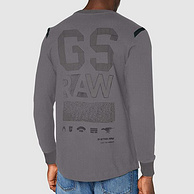 100%有机纯棉：G-STAR RAW 男士Logo Lash背后印花款 长袖T恤