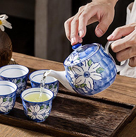 高温釉下彩工艺，一冲即净不烫手：1壶2杯 宋青窑 日式陶瓷茶具套装