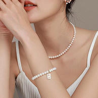 商场同款，6~7mm近圆珍珠：京润珍珠 心想事成 S925银淡水珍珠手链