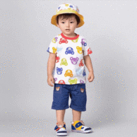 原版客供面料，高克重100%精梳棉：日本 M家 满印熊系列 儿童短袖T恤 背心