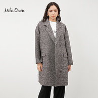 Mila Owen 2023秋季新款女士翻领直筒中长茧型羊毛混纺大衣 09WFC234144