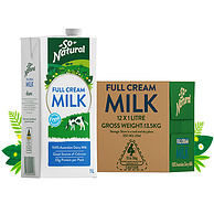 澳大利亚进口，So Natural 澳伯顿 全脂纯牛奶 1L*12盒