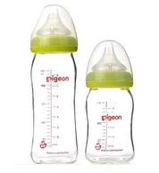 pigeon 贝亲 宽口径玻璃奶瓶240ml绿色+ 160ml绿色