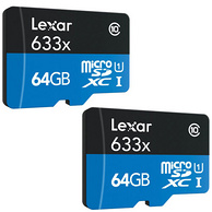 两张Lexar雷克萨 MicroSDXC 633x 64GB UHS-I/U3 存储卡