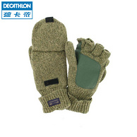 迪卡侬 冬季羊毛加厚保暖半指翻盖手套