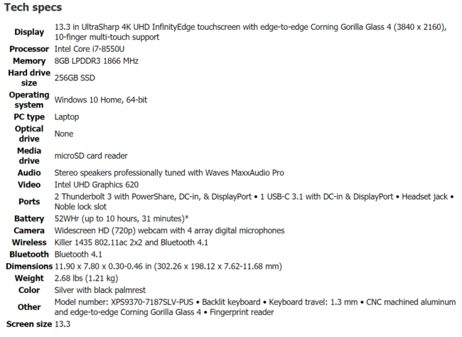 值哭！Dell 戴尔 XPS13 9370 笔记本（4K触控、i7-8550U、8G、256G） 969美元约￥6507（京东11999元） 买手党-买手聚集的地方