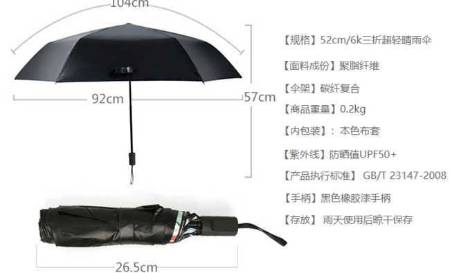 3件 天堂伞 UPF50+ 三折 晴雨伞 99元（专柜163元每件） 买手党-买手聚集的地方