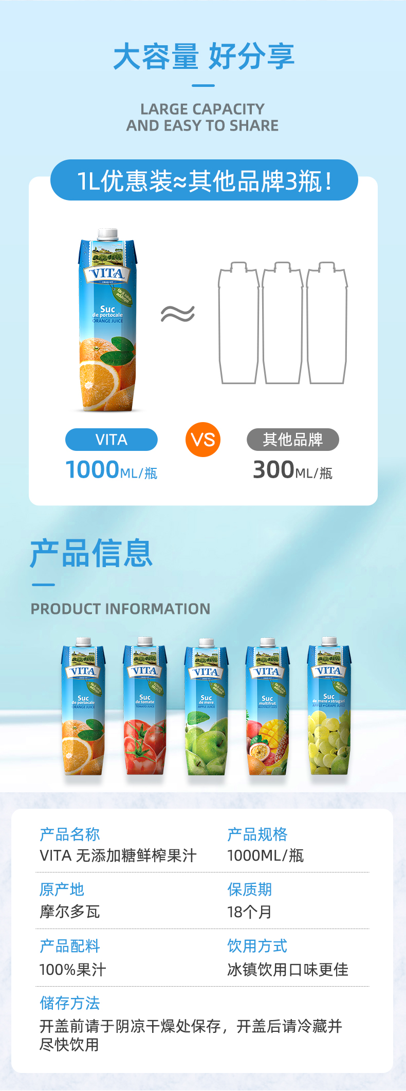 临期特价！摩尔多瓦进口，100%纯果汁：1Lx2瓶 VITA NFC橙汁 拍2件19.8元包邮 买手党-买手聚集的地方