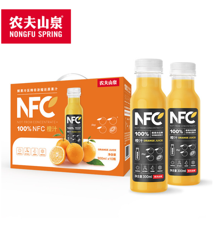 农夫山泉 NFC果汁饮料 橙汁 300ml*10瓶 39元包邮（需领券） 买手党-买手聚集的地方