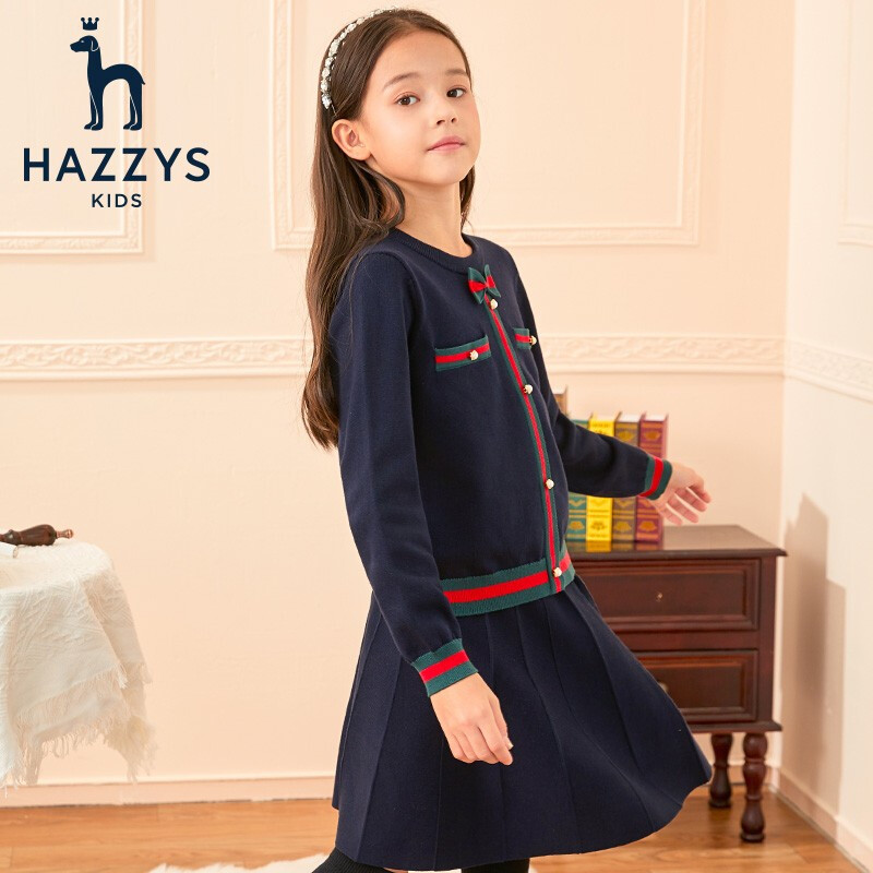 Hazzys 哈吉斯 女童学院风针织衫+裙子套装 299元包邮（需领券） 买手党-买手聚集的地方