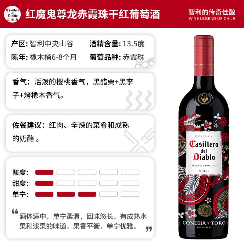 智利原瓶进口，干露酒厂 红魔鬼 尊龙系列 赤霞珠/梅洛葡萄酒 750mL 56元包邮（需领券） 买手党-买手聚集的地方