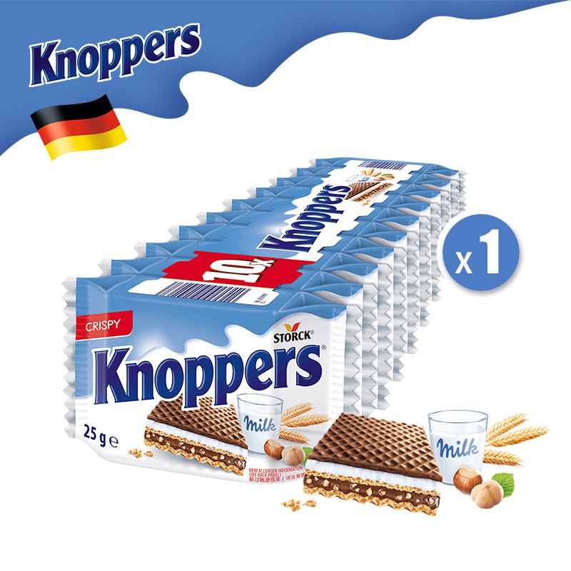 德国进口，knoppers 牛奶榛子/可可榛子椰子巧克力威化饼干250g 29.9元包邮（需领券） 买手党-买手聚集的地方