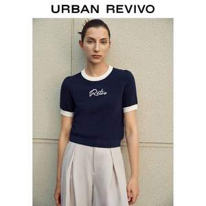URBAN REVIVO 2023夏新款女式条纹提花撞色字母绣花针织衫