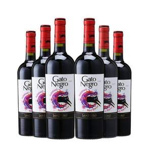 VSPT葡萄酒集团旗下，GatoNegro 黑猫 赤霞珠西拉混酿红葡萄酒750ml*6瓶装（送375ml*3+海马刀）