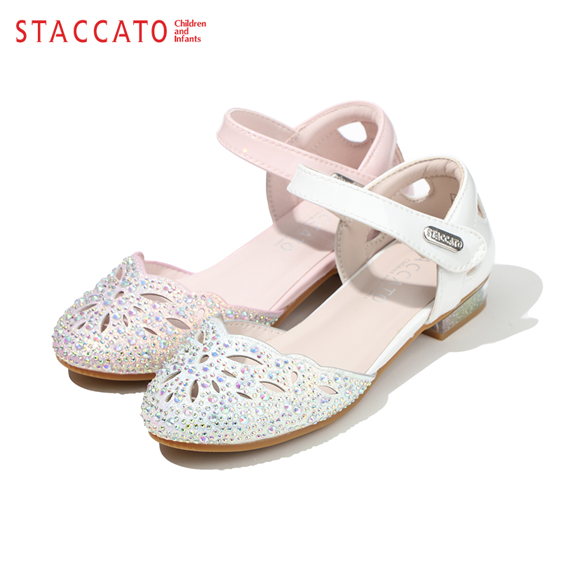 staccatokids 思加图 2023年夏季新款女童低跟镂空水钻包头凉鞋（28~35码）2色