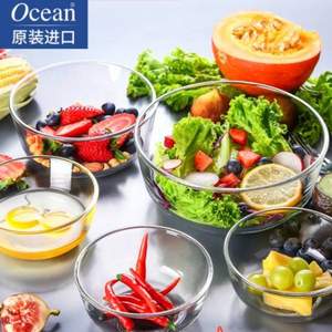 泰国进口，Ocean 透明玻璃碗水果沙拉碗 3件套