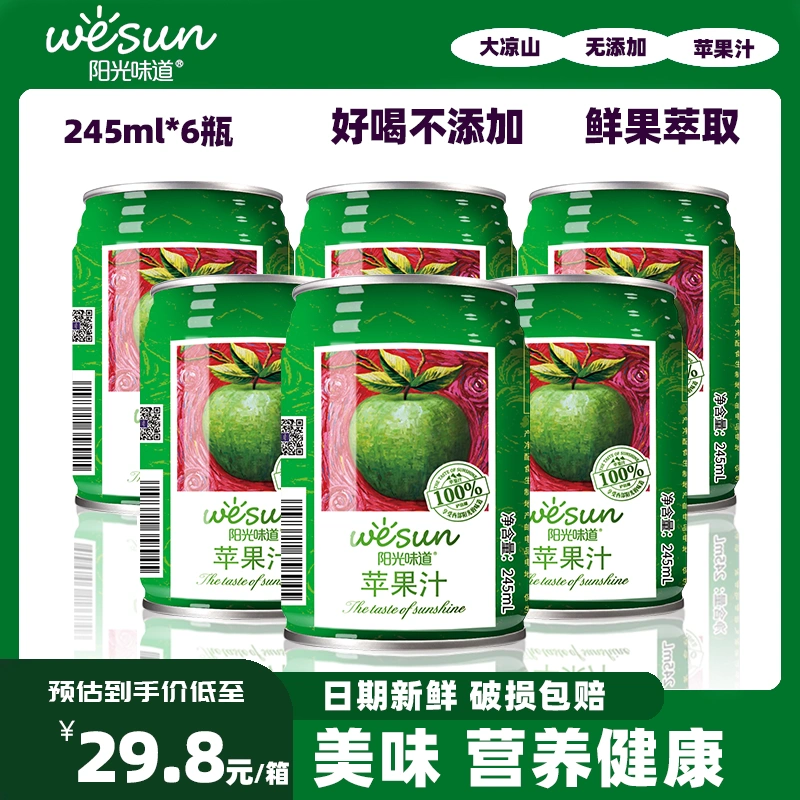 阳光味道 浓缩100%苹果汁 245mL*6罐