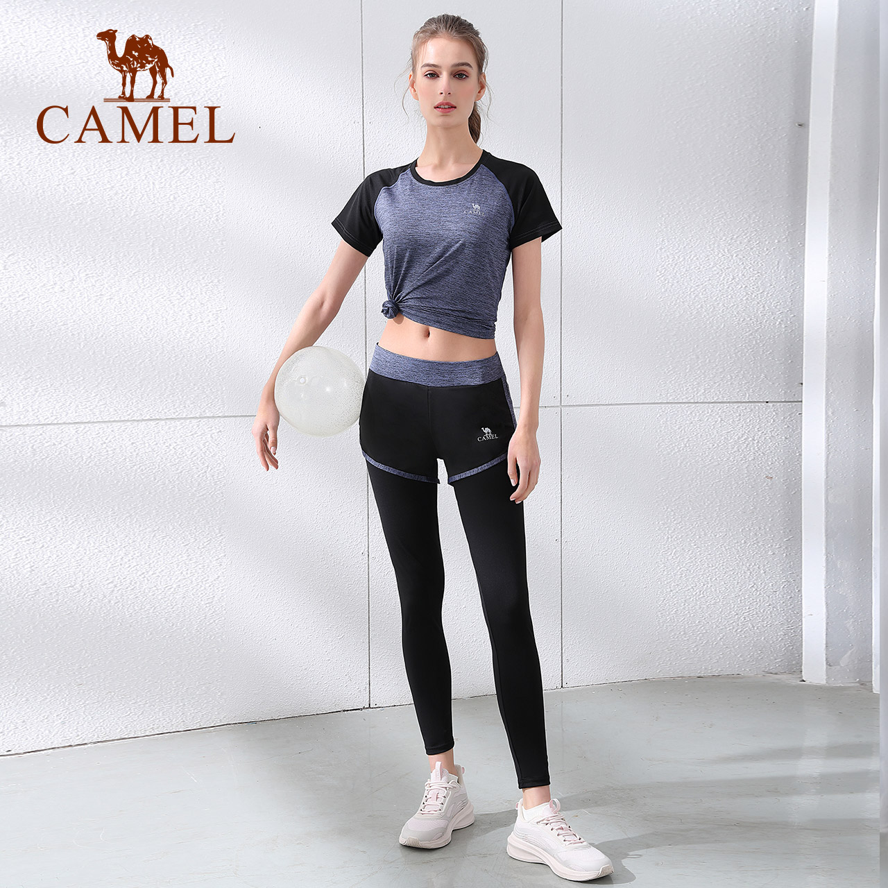 降￥15新低！Camel 骆驼 女式短袖/长袖健身瑜伽服假两件运动套装 多色