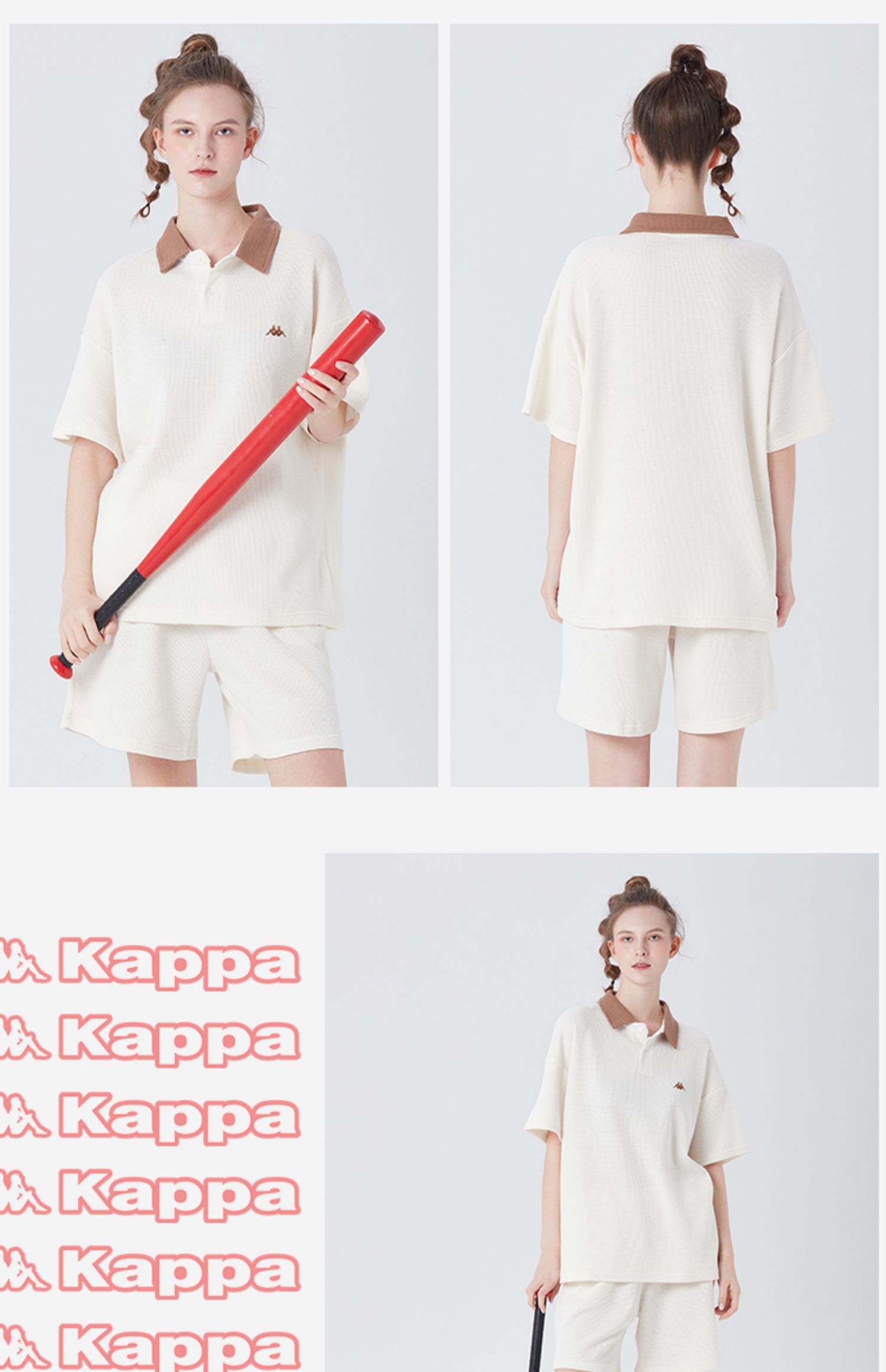 Kappa 卡帕 23夏季新品女士Polo衫小翻领华夫格短袖家居服套装 2色 99元包邮（双重优惠） 买手党-买手聚集的地方