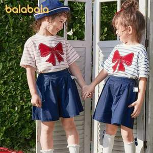 Balabala 巴拉巴拉 女童校园服短袖裙裤两件套（90~120码）