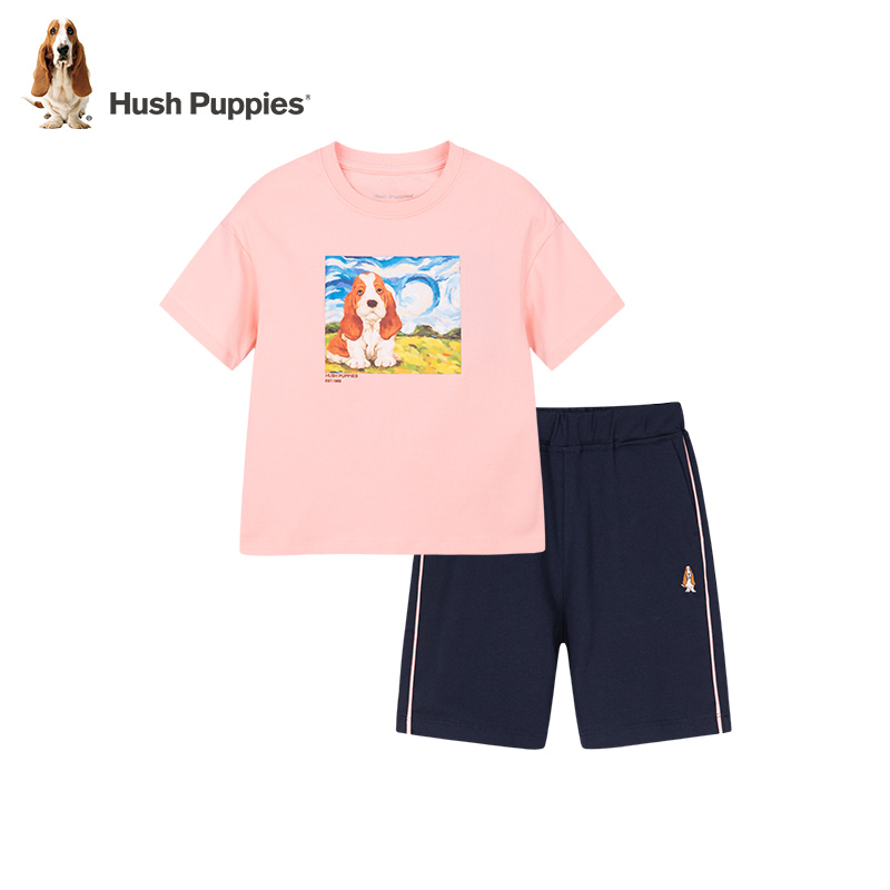 Hush Puppies 暇步士 夏季薄款男/女童纯棉短袖短裤两件套装（105~170码）3色 99元包邮（需领券） 买手党-买手聚集的地方