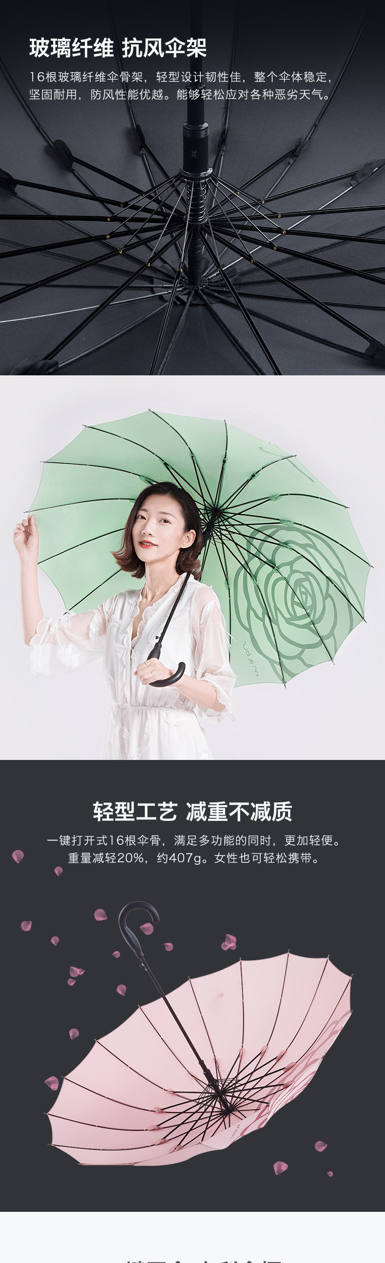 日本人气雨伞品牌，Mabu 16根骨轻便半自动长柄晴雨伞 多色 38元包邮（双重优惠） 买手党-买手聚集的地方