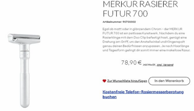 快闪复团 锌合金+拉丝镀银：德国Merkur Futur元单手动剃须刀 团购价69元包邮（国外79欧元） 买手党-买手聚集的地方