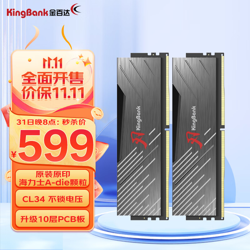 KINGBANK 金百达 黑刃 DDR5 6800MHz C34 台式机内存 马甲条 黑色 32GB(16GB×2)