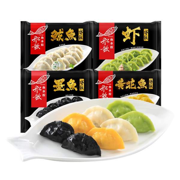船歌鱼水饺 一人食鲅鱼+墨鱼+黄花鱼+三鲜虾水饺 230g*4袋
