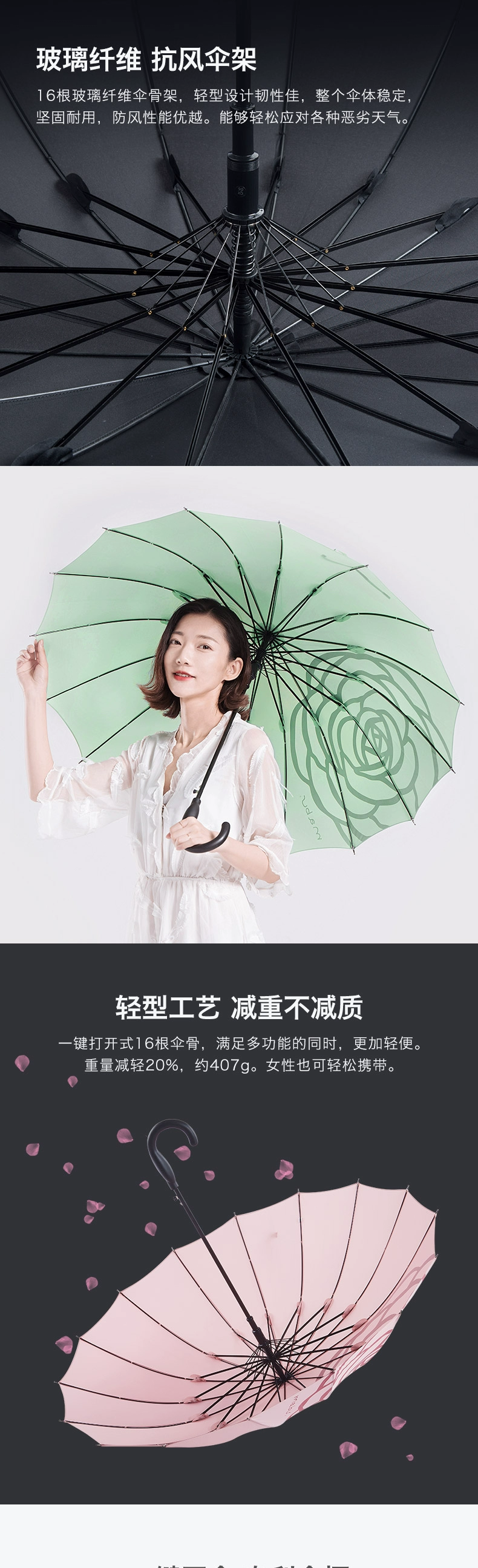 日本人气雨伞品牌，Mabu 16根骨轻便半自动长柄晴雨伞 多色 34元包邮 买手党-买手聚集的地方